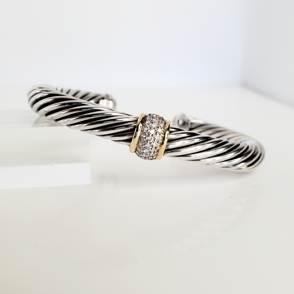 David Yurman 7mm Diamond Station Bracelet with 18k Gold - Picture 5 of 5